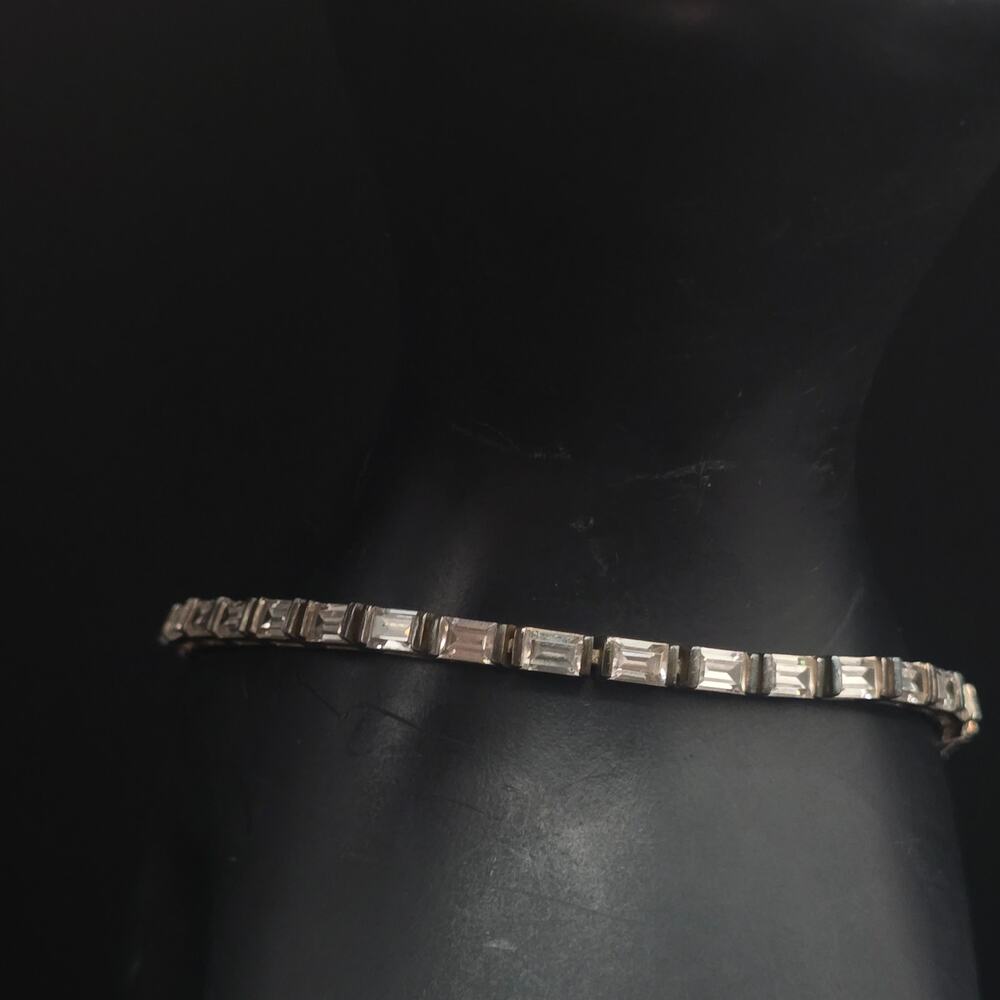 Sterling Silver Baguette Rhinestone Tennis Bracelet